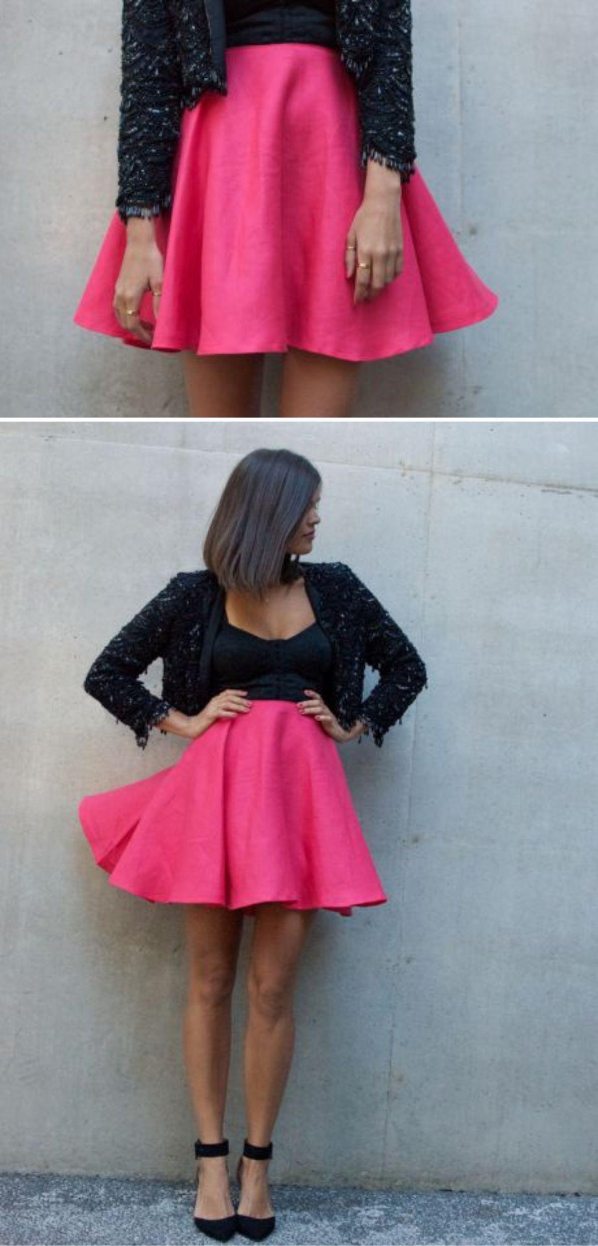 Pink circle skirt collage.
