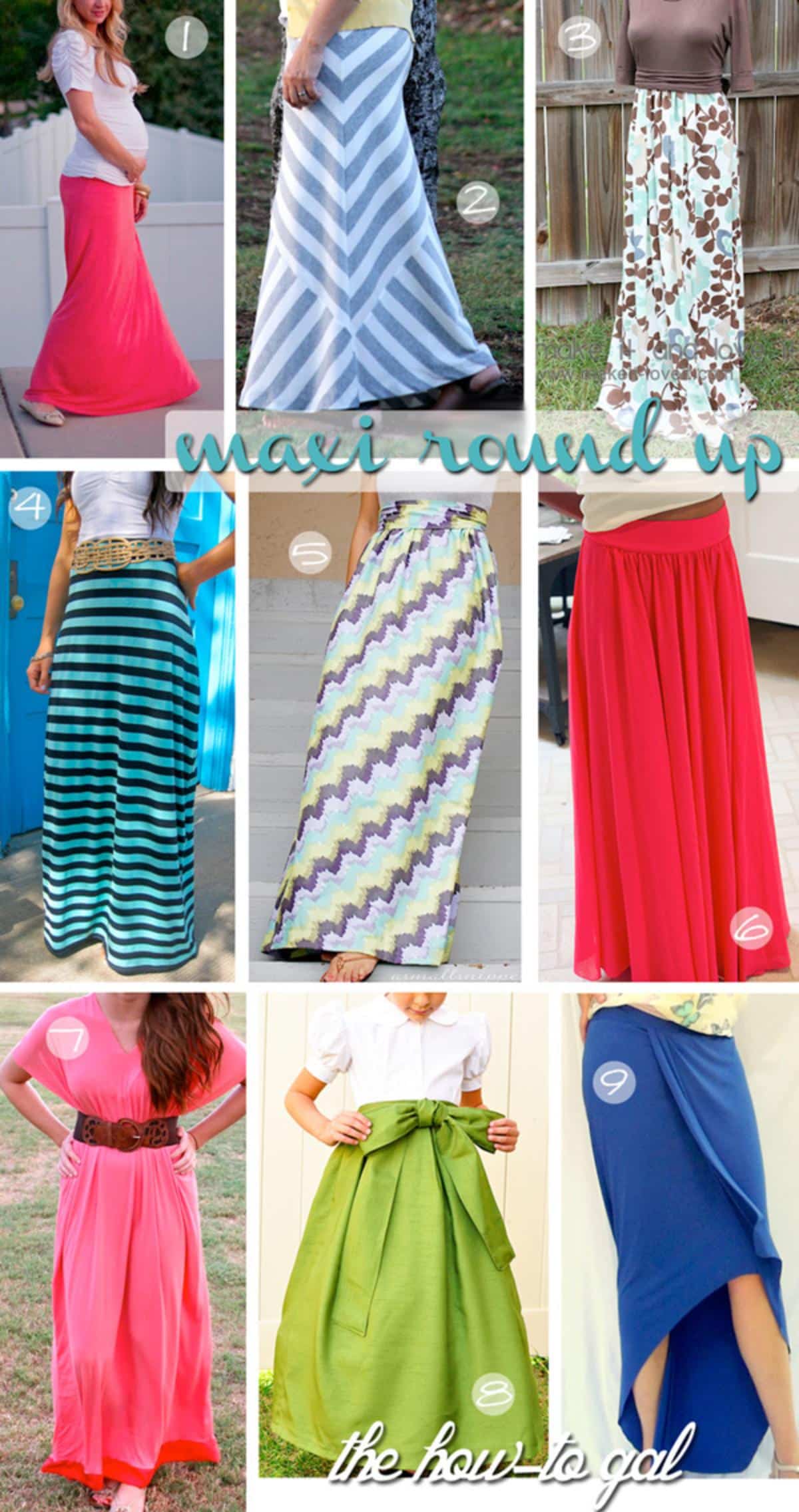 9 Easy DIY Maxi Skirt collage.