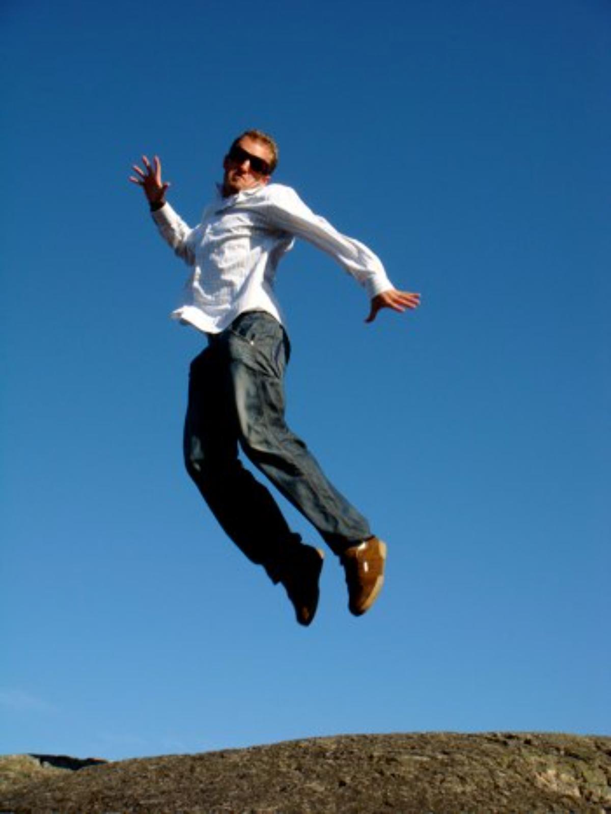 A jumping man on the photo.