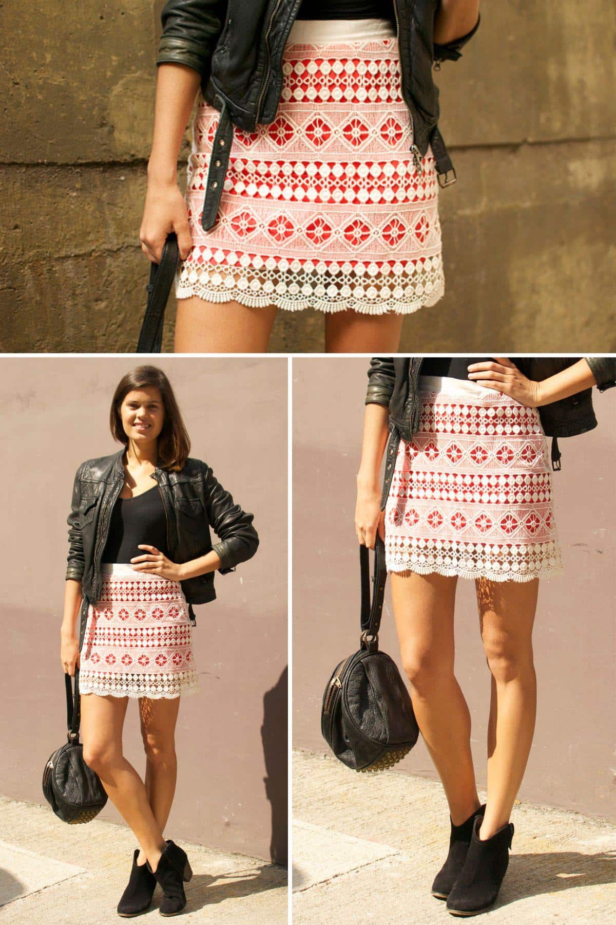 DIY Brightly Lined Lace Mini Skirt collage.