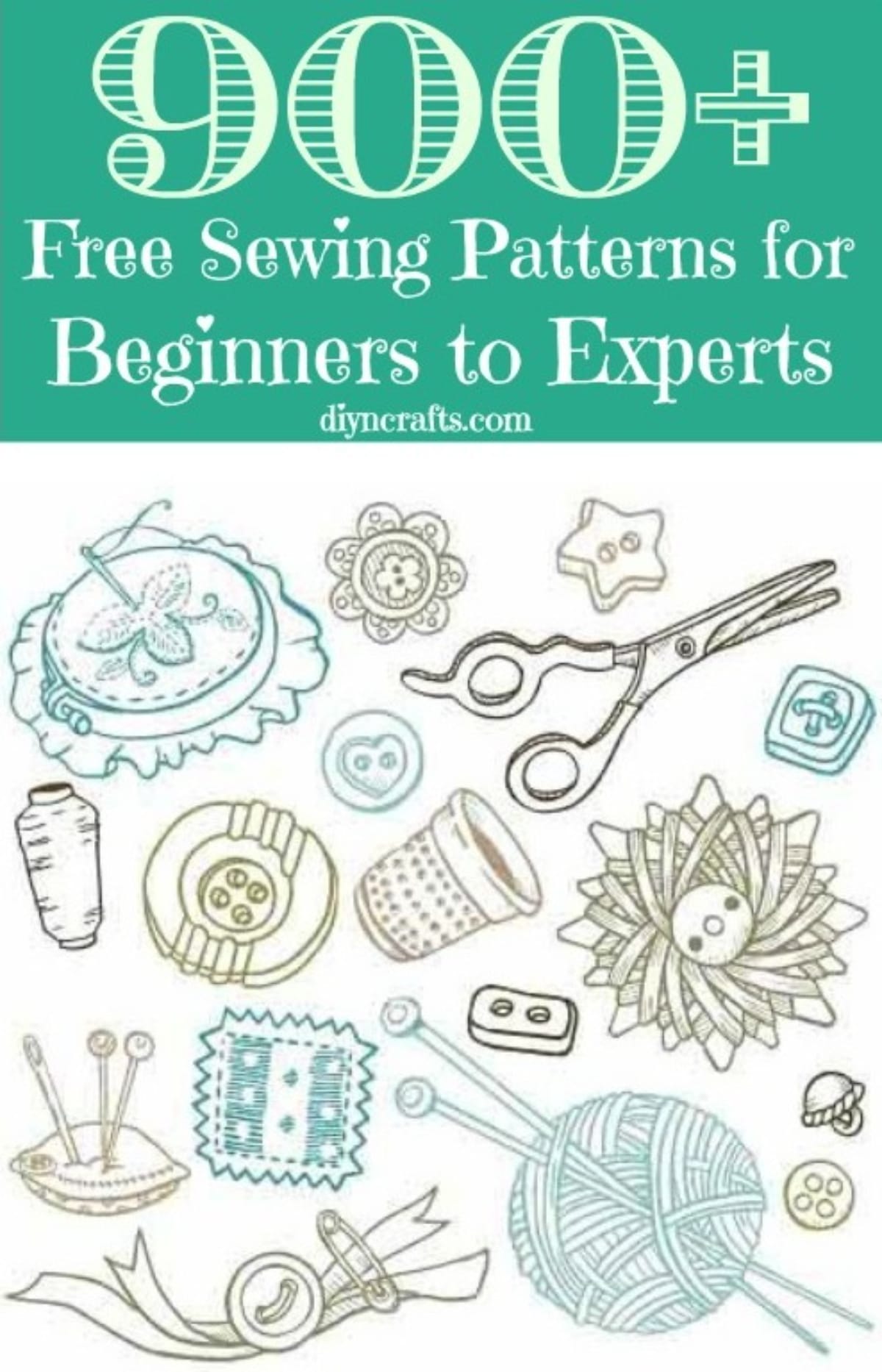 900+ Free Sewing Patterns for Beginners to Experts pinterest image.