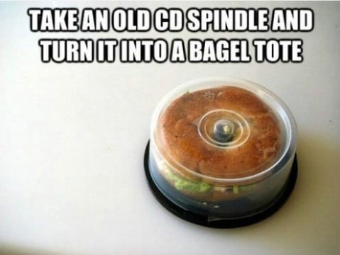 Cd spindle as Bagel Tote - Top 68 Lifehacks and Clever Ideas that Will Make Your Life Easier