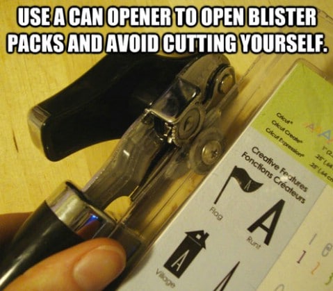 Open blister packs with a can opener - Top 68 Lifehacks and Clever Ideas that Will Make Your Life Easier