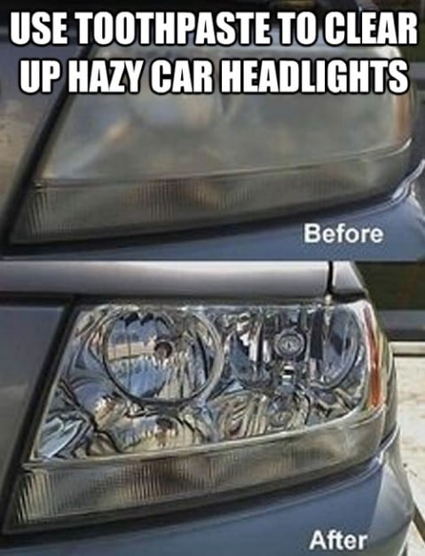 Toothpaste headlight cleaning solution - Top 68 Lifehacks and Clever Ideas that Will Make Your Life Easier