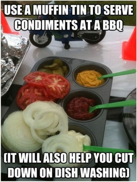 BBQ condiments served in a muffin tin - Top 68 Lifehacks and Clever Ideas that Will Make Your Life Easier