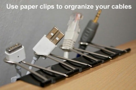Paper clips as cable organizers - Top 68 Lifehacks and Clever Ideas that Will Make Your Life Easier