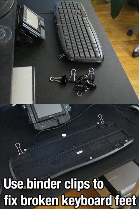Binder feets as keyboard feet - Top 68 Lifehacks and Clever Ideas that Will Make Your Life Easier