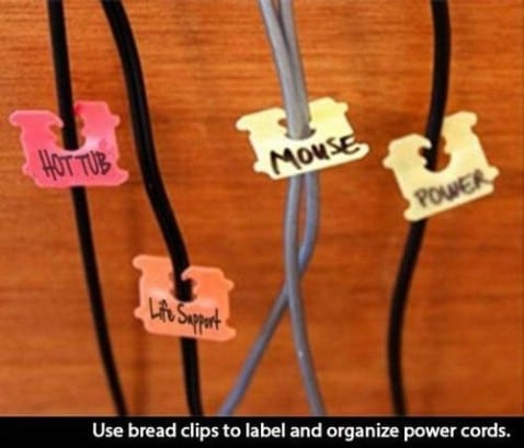 Bread clips for organized cords - Top 68 Lifehacks and Clever Ideas that Will Make Your Life Easier