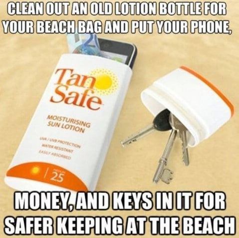 Lotion bottle as beach bag - Top 68 Lifehacks and Clever Ideas that Will Make Your Life Easier