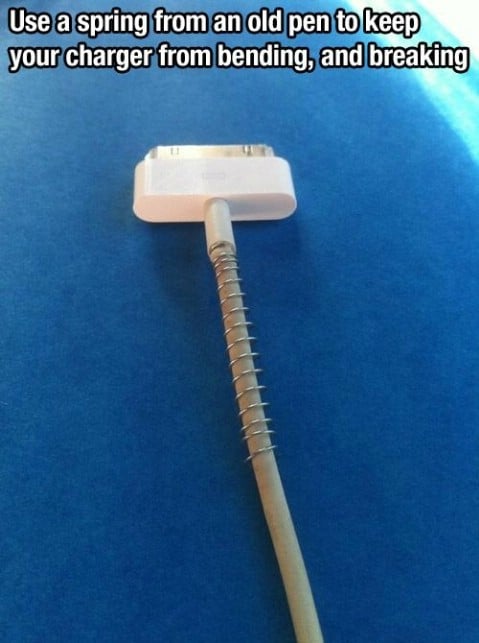Spring from old pen for safe chargers - Top 68 Lifehacks and Clever Ideas that Will Make Your Life Easier