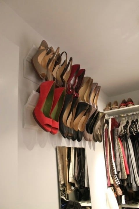 Wall/Closet Attached Crown Molding to Organize Shoes - Top 58 Most Creative Home-Organizing Ideas and DIY Projects