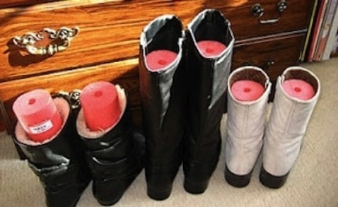 Keep Your Boots Straight by Filling Them With Pool Noodle - Top 58 Most Creative Home-Organizing Ideas and DIY Projects