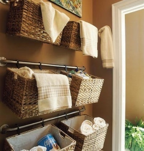 Use Baskets and Rails to Store Bathroom Accessories - Top 58 Most Creative Home-Organizing Ideas and DIY Projects