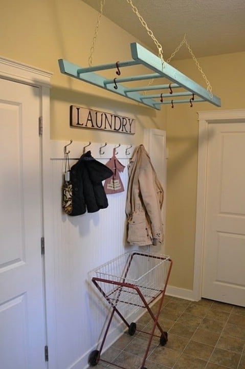 Hang a Ladder for Air Drying Clothes - Top 58 Most Creative Home-Organizing Ideas and DIY Projects