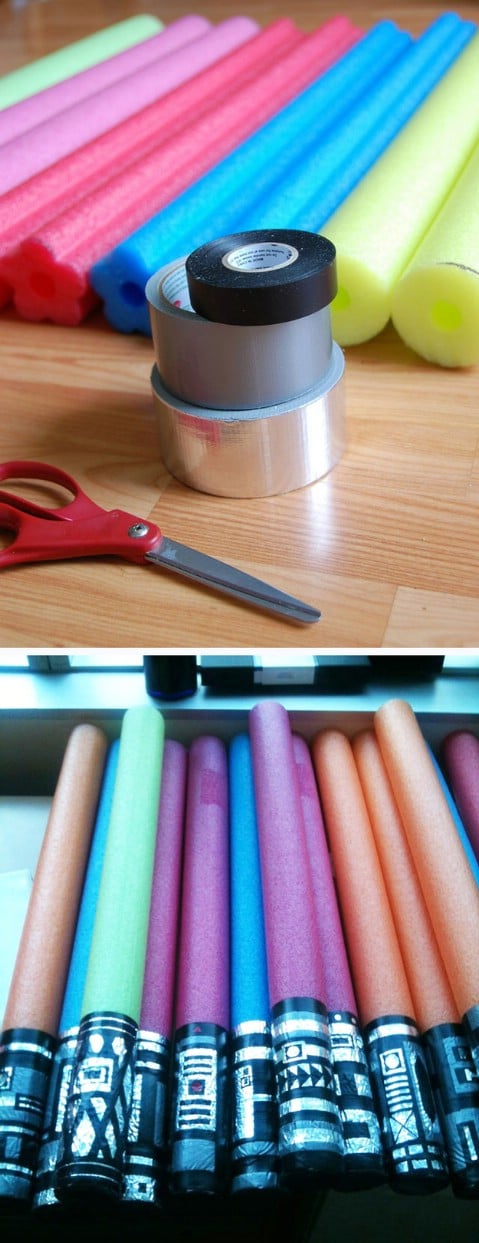 DIY Star Wars Lightsaber Pool Noodles - 35 Summery DIY Projects And Activities For The Best Summer Ever 