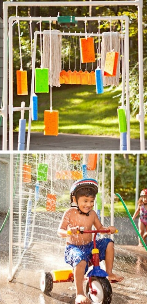 DIY  Kids' Car Wash Sprinkler - 35 Summery DIY Projects And Activities For The Best Summer Ever 