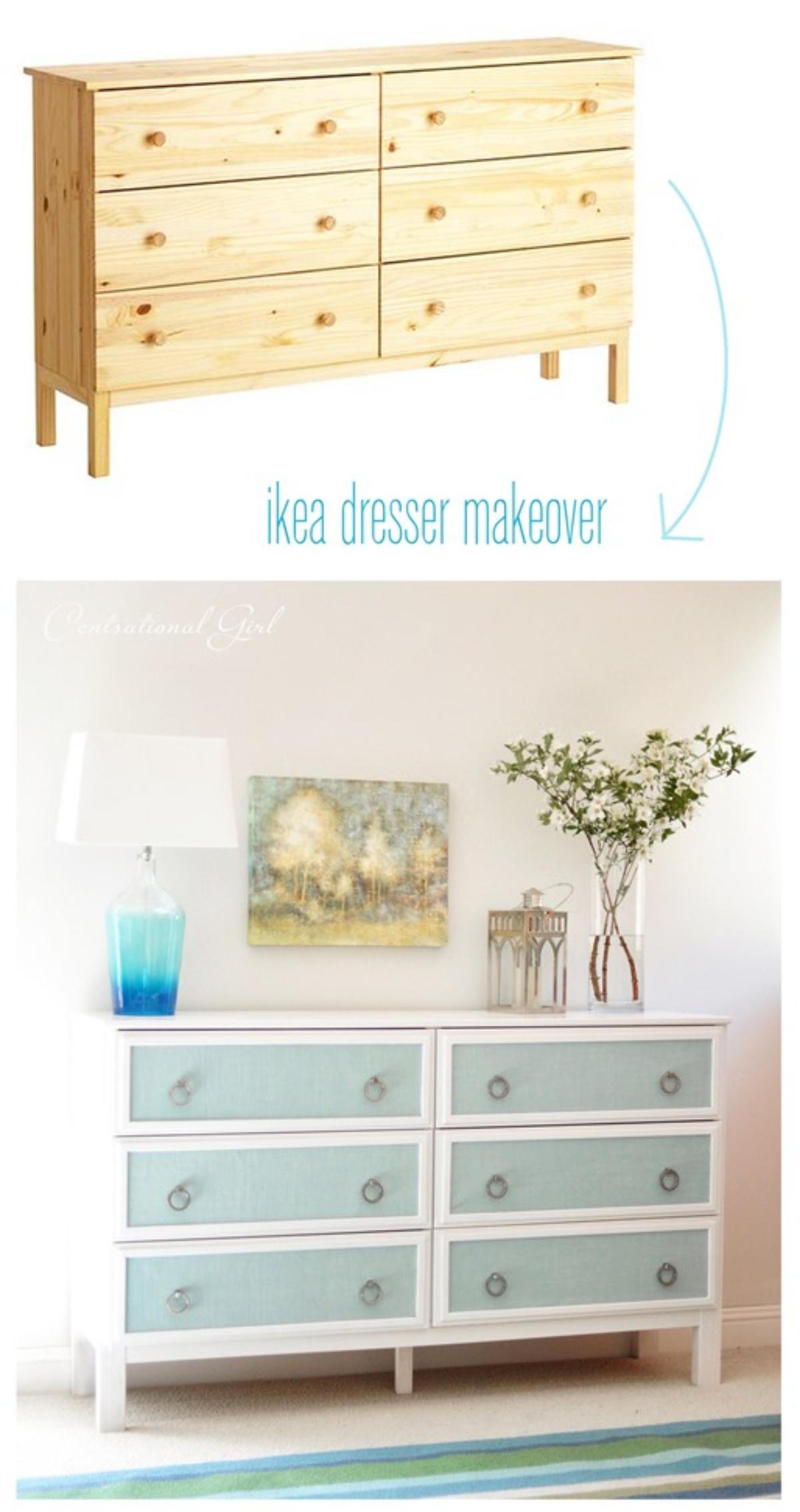 Beautiful DIY Dresser with Textured Panels before and after.