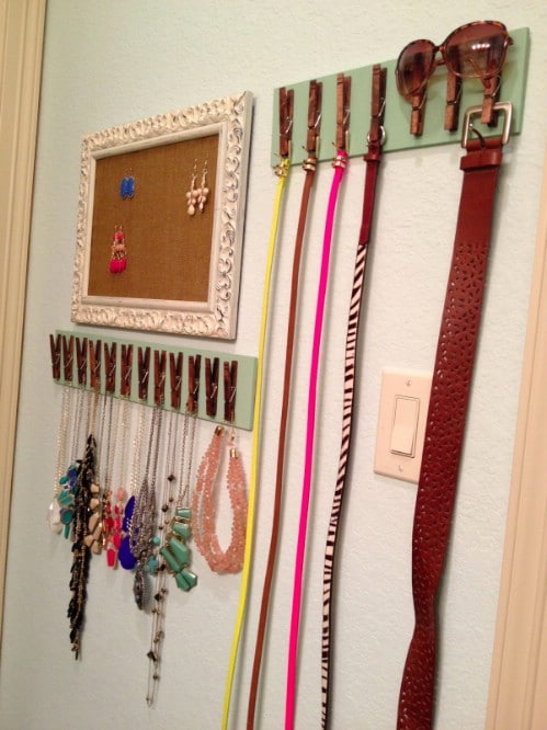 Great Belt Organizer from Clothespins - 150 Dollar Store Organizing Ideas and Projects for the Entire Home