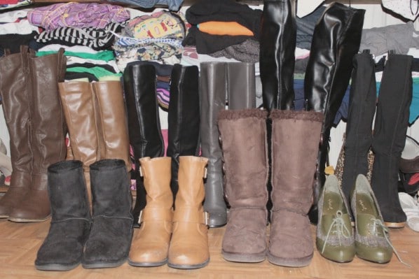 Organizing Boots in the Closet with Foam Noodles - 150 Dollar Store Organizing Ideas and Projects for the Entire Home