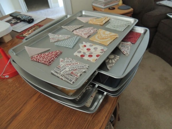 Quilt Piece Organization with a Cookie Sheet - 150 Dollar Store Organizing Ideas and Projects for the Entire Home