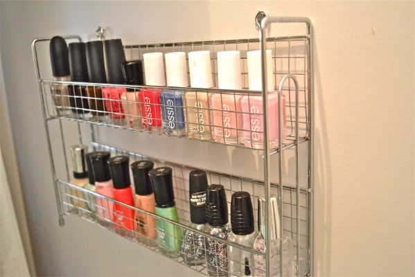 Spice Rack Nail Polish Organizer - 150 Dollar Store Organizing Ideas and Projects for the Entire Home