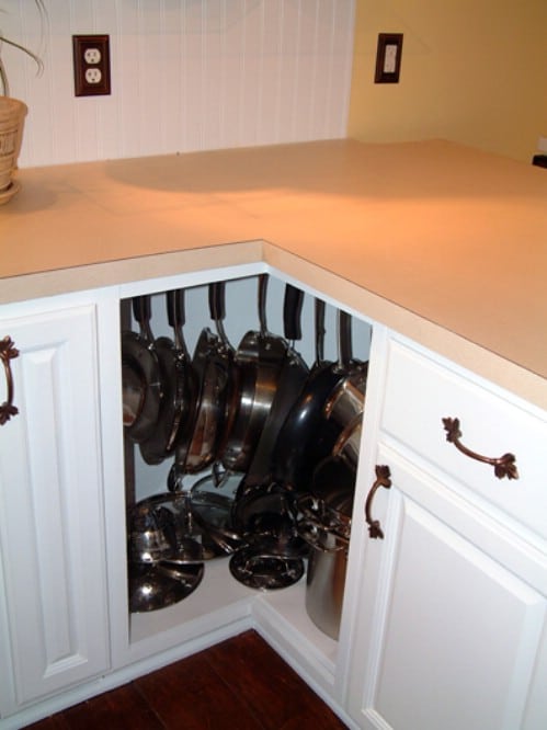 Hanging Pan Organization - 150 Dollar Store Organizing Ideas and Projects for the Entire Home