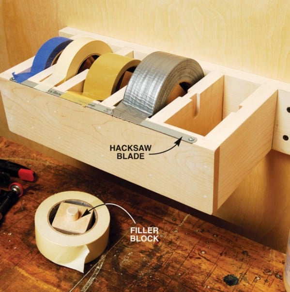 Make a Dispenser for Tape - 49 Brilliant Garage Organization Tips, Ideas and DIY Projects
