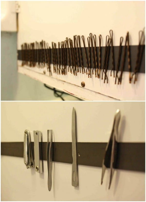 DIY Magnetic Strip in Bathroom - 30 Brilliant Bathroom Organization and Storage DIY Solutions
