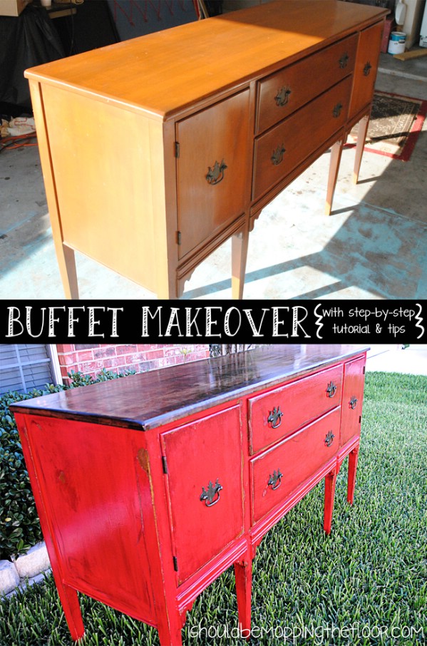 Buffet Reveal: Distressing Painted Furniture with Stain - Top 60 Furniture Makeover DIY Projects and Negotiation Secrets