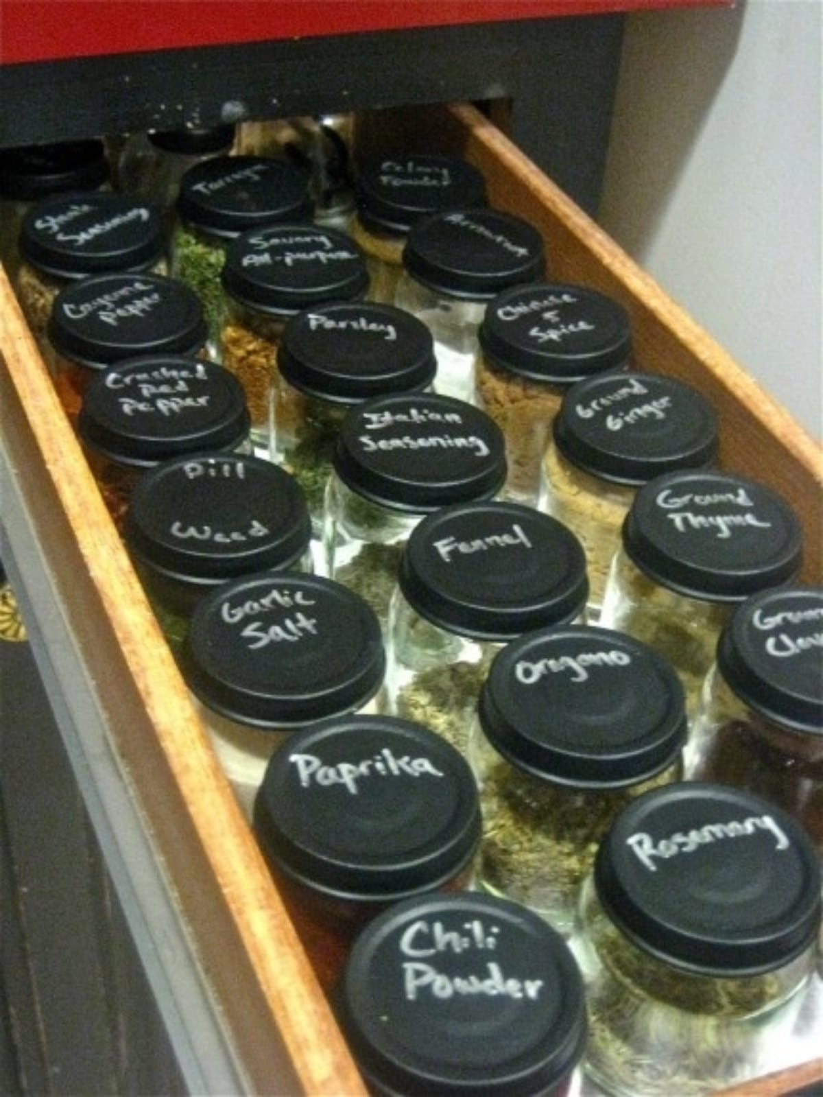 DIY jar drawer organization.