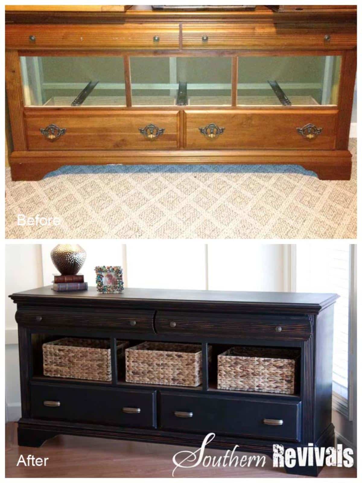 DIY Pottery Barn Style Dresser Revival before and after.