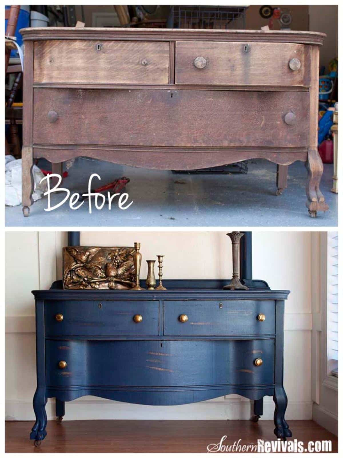 Professional Makeover of Uncle Joe's 1800's Dresser before and after,