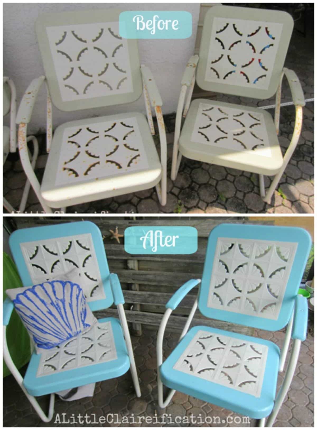 Metal Patio Furniture Makeover before and after.
