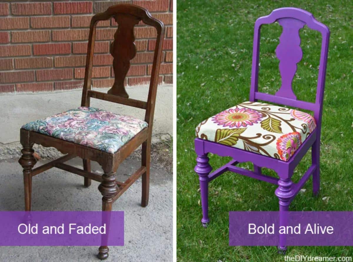 DIY chair makeover before and after.