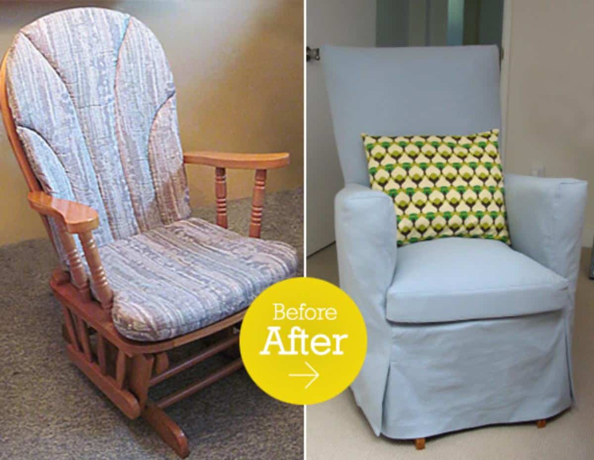 DIY chair makeover before and after.