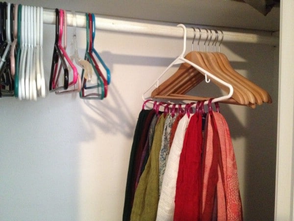 Handy Scarf Organizer from Shower Rings - 150 Dollar Store Organizing Ideas and Projects for the Entire Home