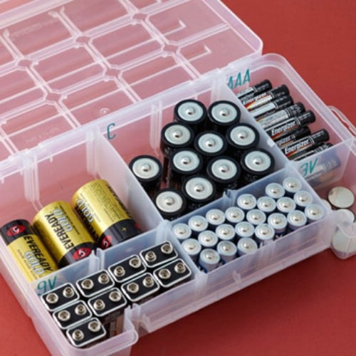 Store Batteries in a Plastic Tackle Box - 150 Dollar Store Organizing Ideas and Projects for the Entire Home