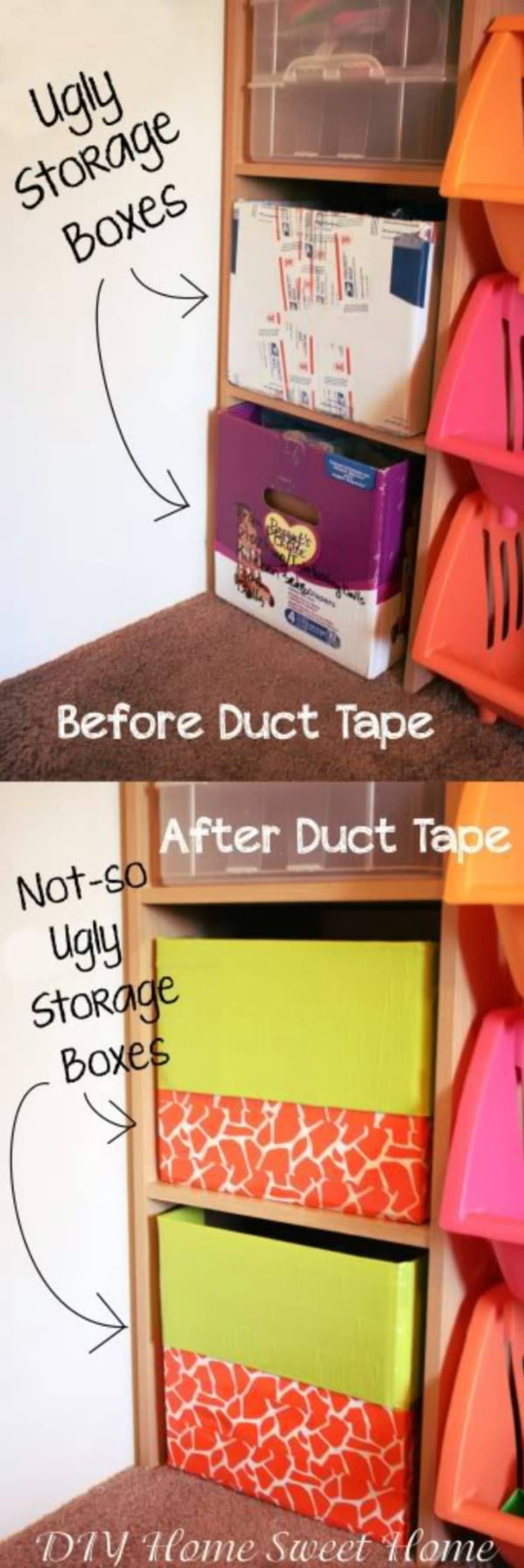 DIY ugly storage boxes before and after.