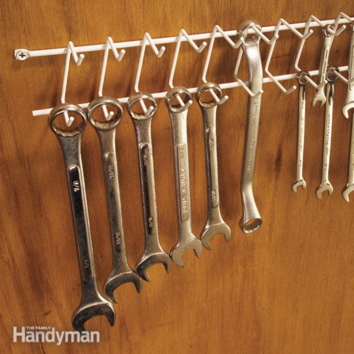 DIY metal wrench rack.