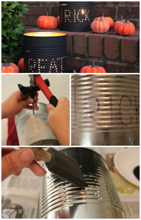 Tin Can Luminaries - 40 Easy to Make DIY Halloween Decor Ideas