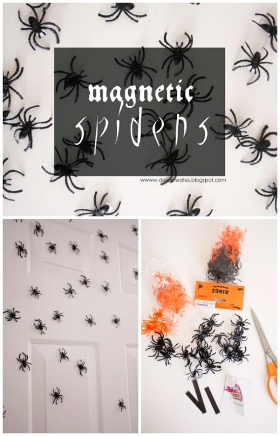 Magnetic Spiders - 40 Easy to Make DIY Halloween Decor Ideas