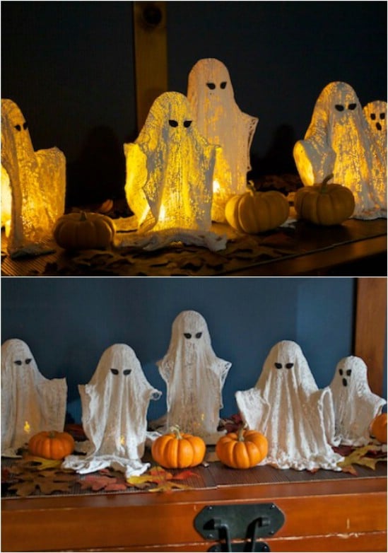 Glowing Ghosts - 40 Easy to Make DIY Halloween Decor Ideas