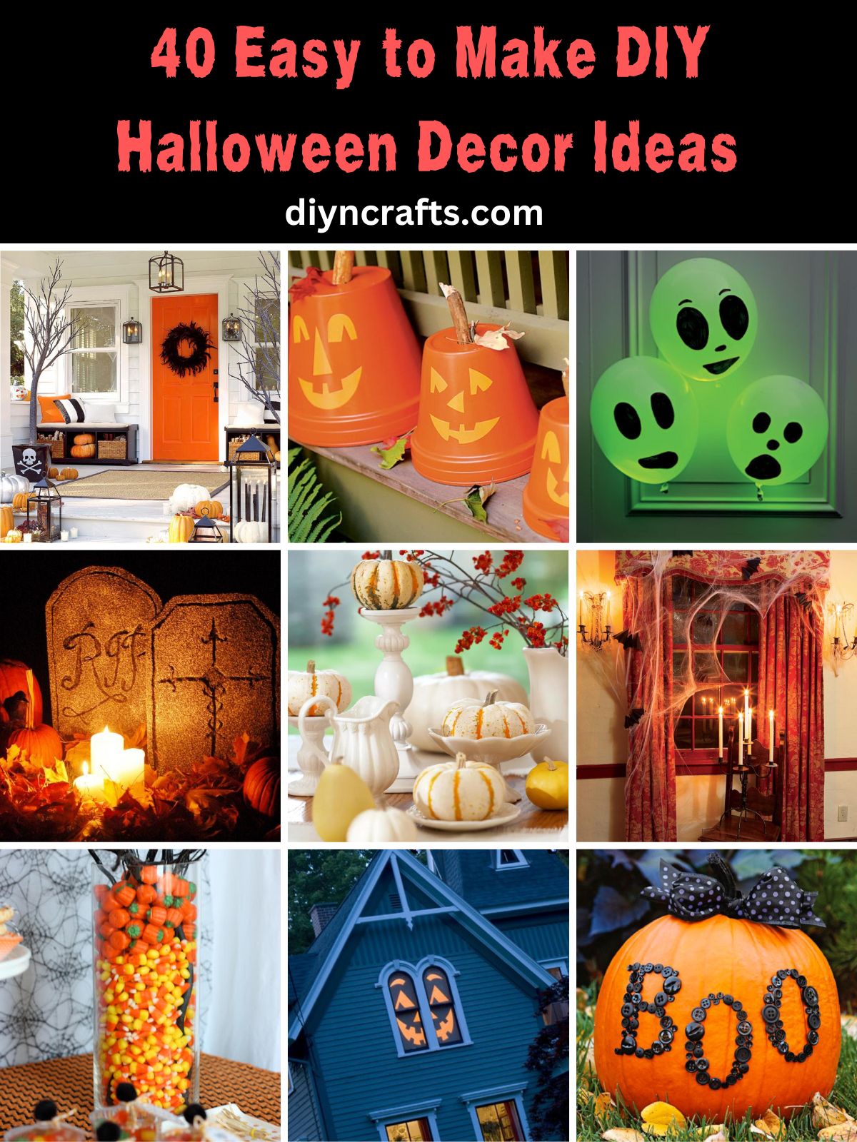 40 Easy to Make DIY Halloween Decor Ideas collage.