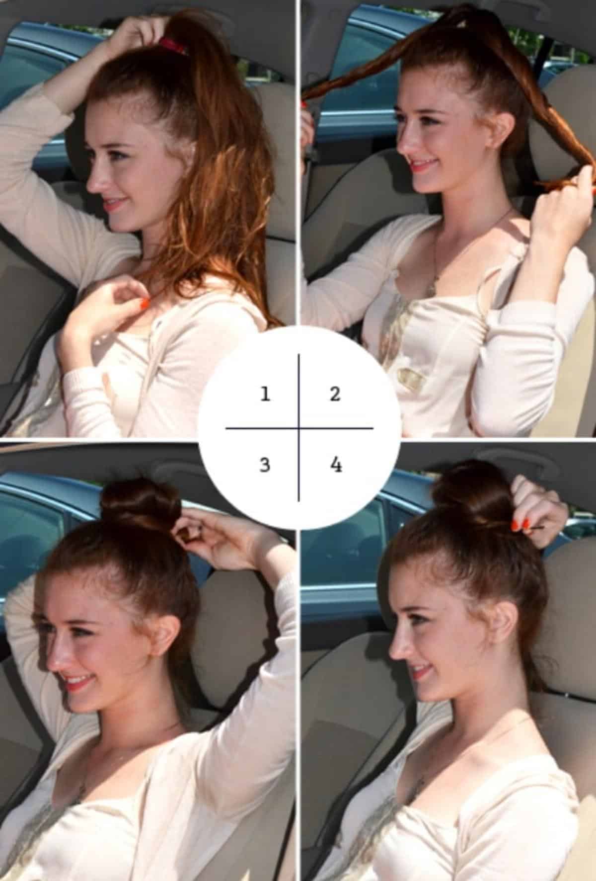 Get a Polished Top Knot in Minutes collage.