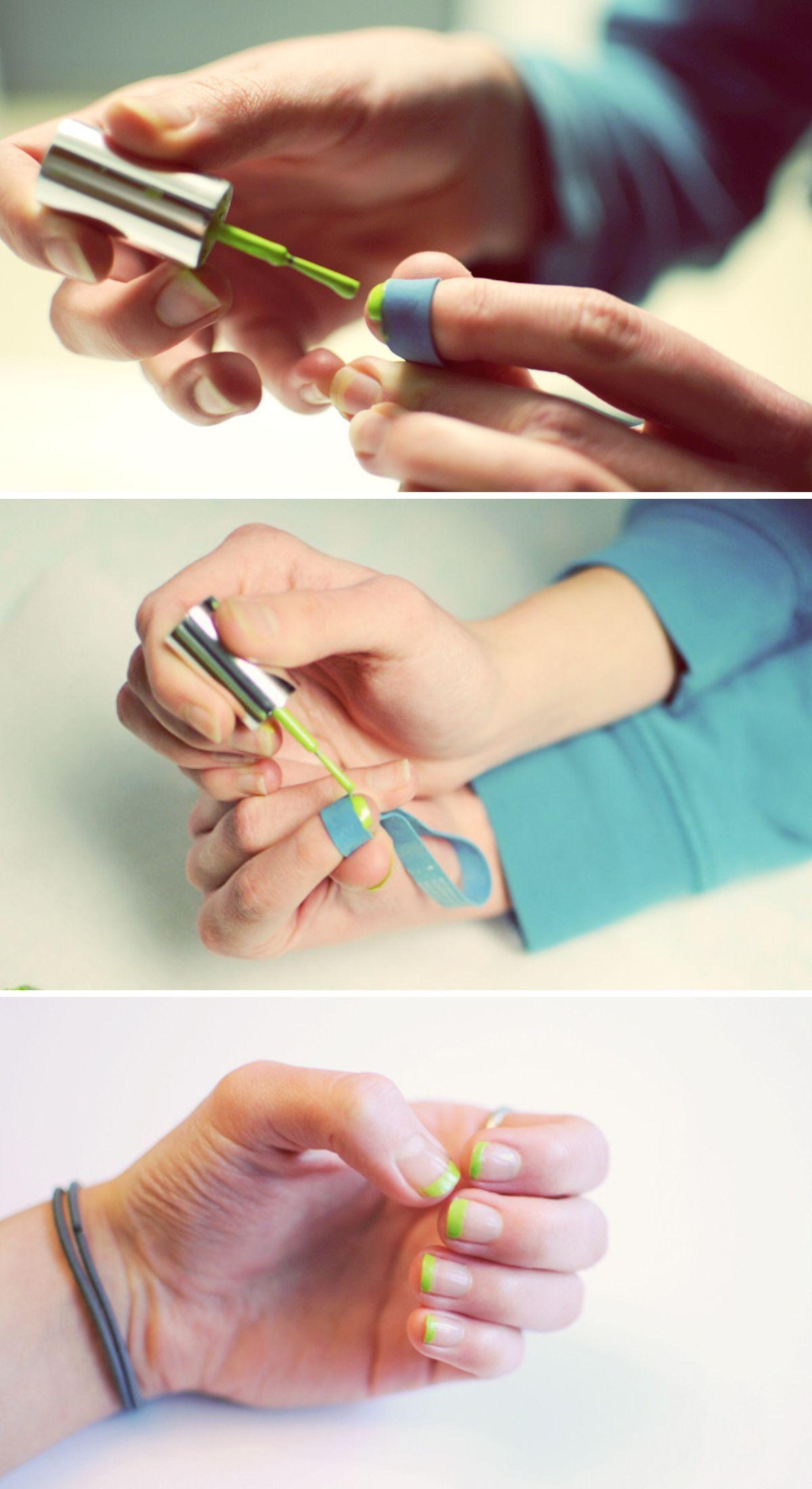 Use a Rubber Band to Fix Your French Manicure collage.