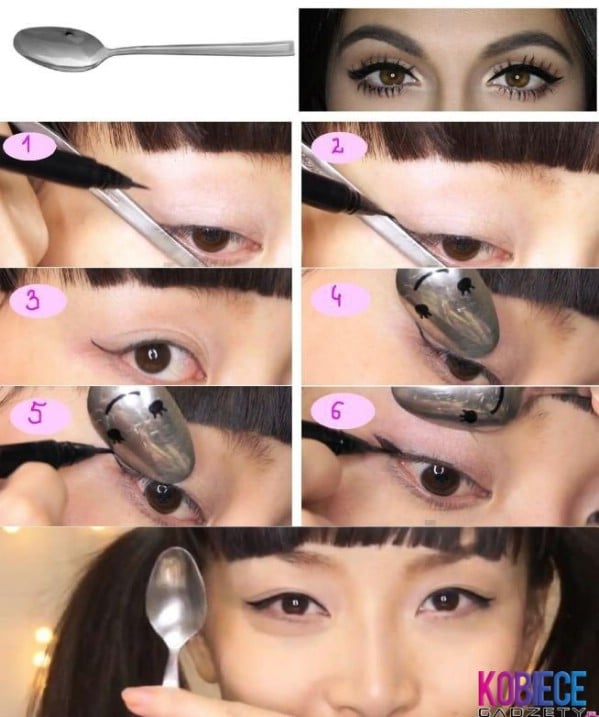 Get Winged Shape Eye Liner with a Spoon - 40 DIY Beauty Hacks That Are Borderline Genius