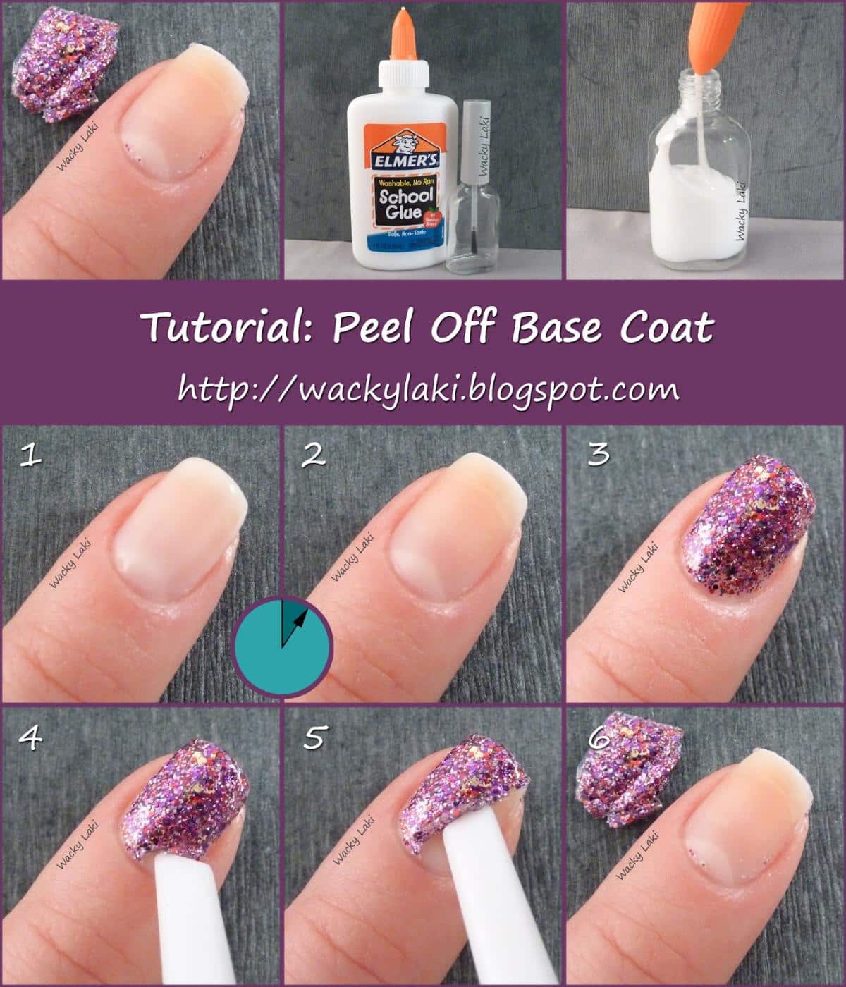 Use Glue for Easy Glitter Nail Polish Removal collage.