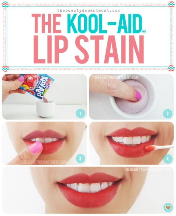 Make a Lip Stain from Kool-Aid - 40 DIY Beauty Hacks That Are Borderline Genius