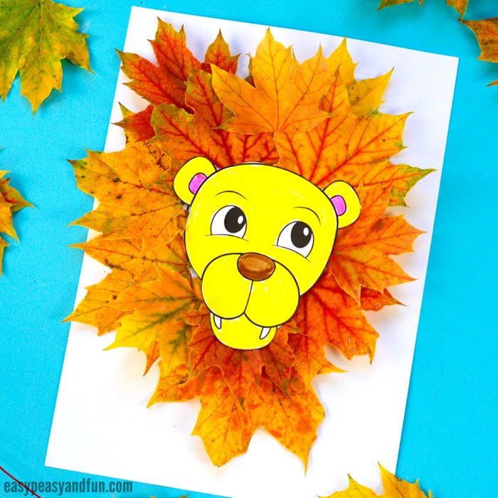 Lion leaf craft on paper