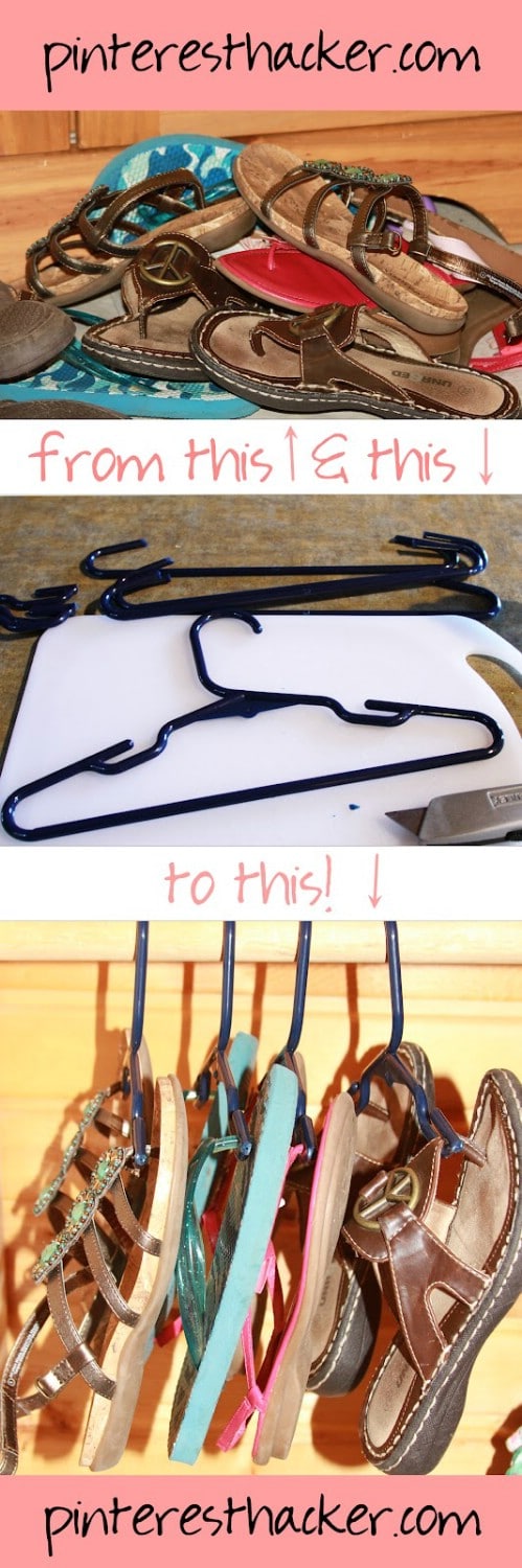 Hanging Flip Flop Organizer - 20 Creative Ways to Organize and Decorate with Hangers